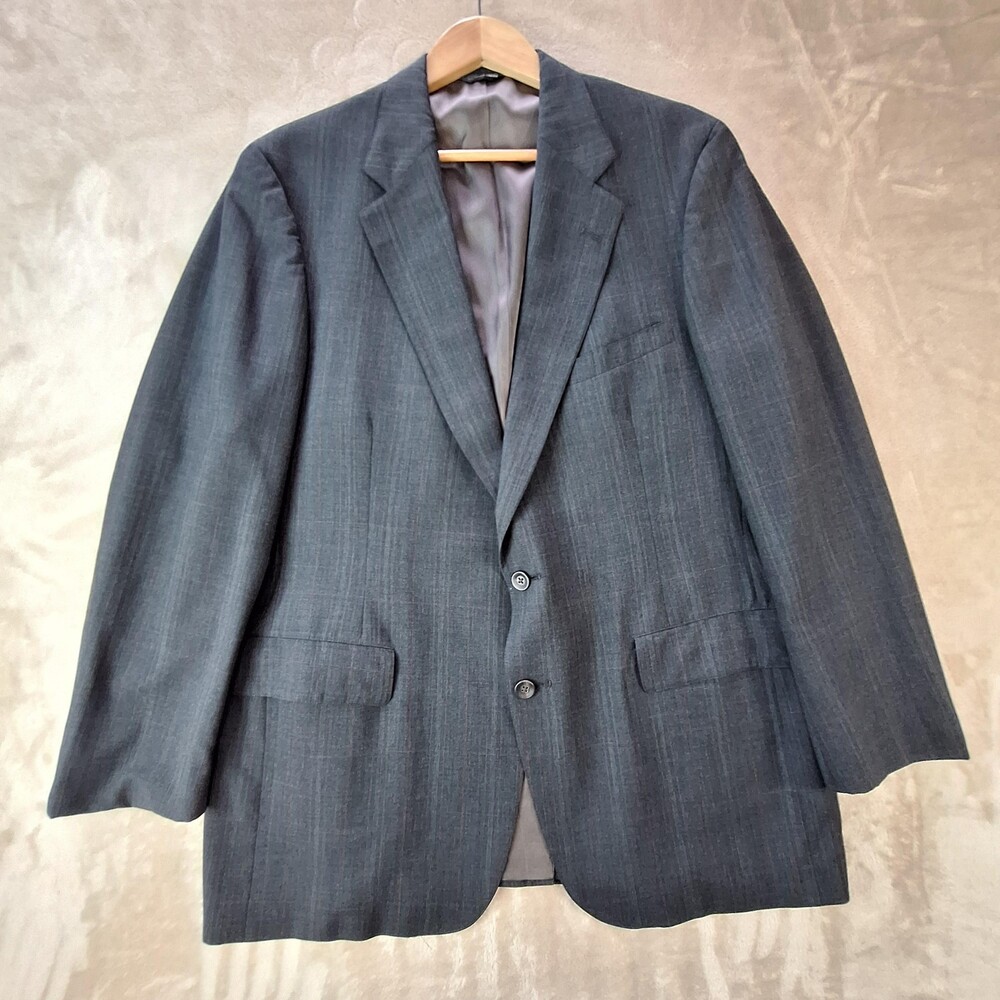 Vintage Chaps Blazer Mens 48 Gray Wool Plaid Single Vent Sport Coat USA 90s